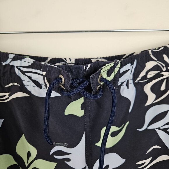 Nautica Mens Size M Floral Tropical Swim Trunks Navy & Green Mesh Lining Beach - Picture 5 of 11